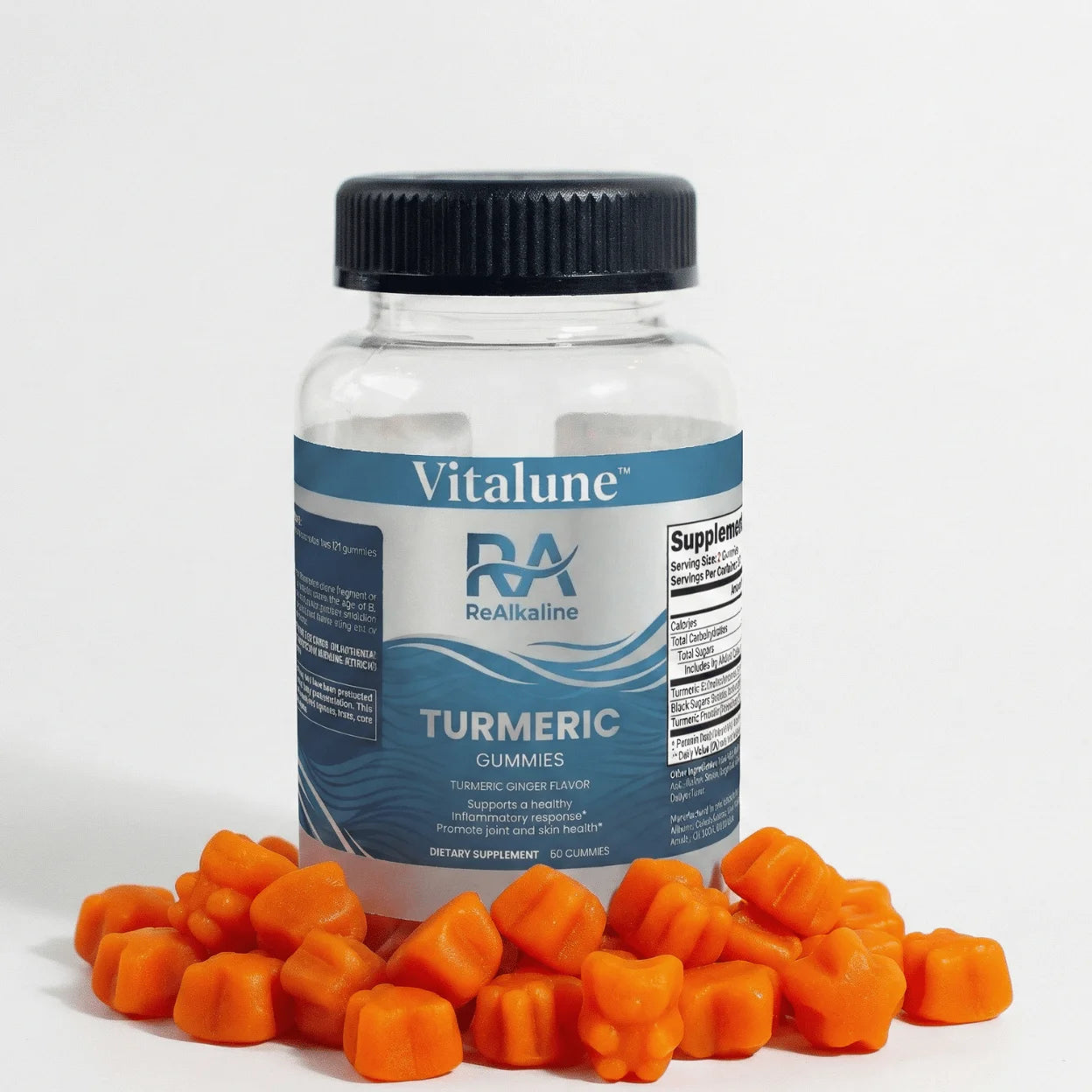 Vitalune Turmeric gummies with a white background